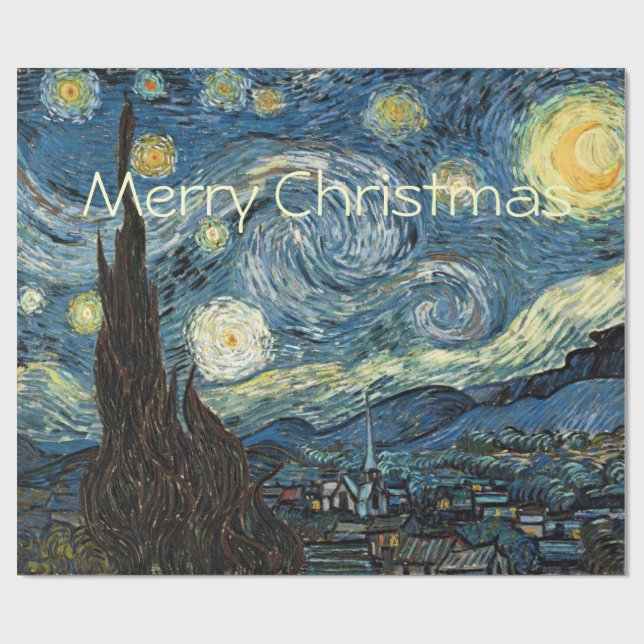 God jul Starry Night av Vincent van Gogh. Presentpapper (Platt)