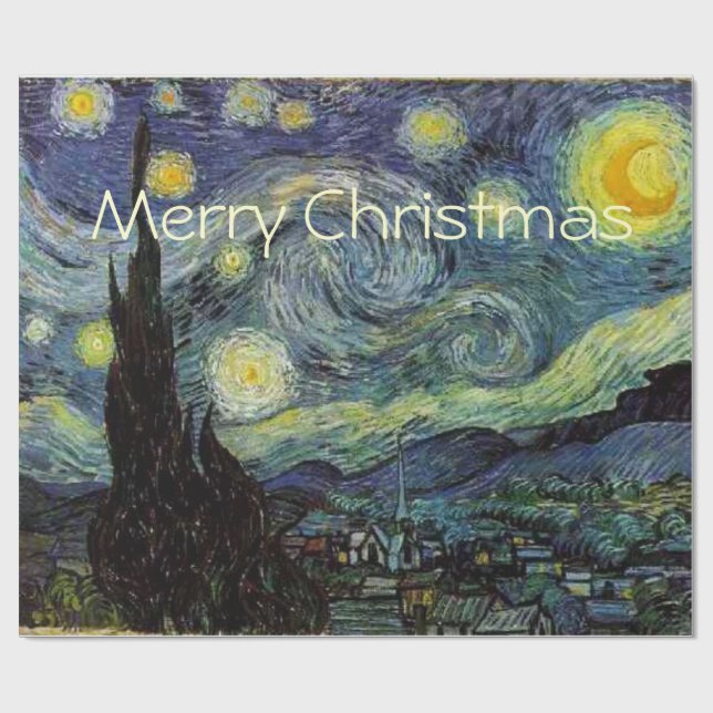 God jul Starry Night av Vincent van Gogh. Presentpapper (Platt)