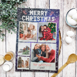 God jul Starry Night Doodle 5 Photo Family Kökshandduk