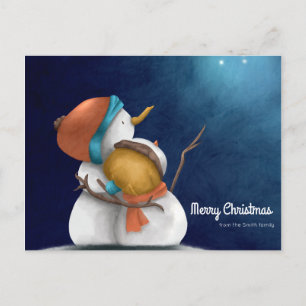 God jul Starry night med Snögubbar som kramar Vykort