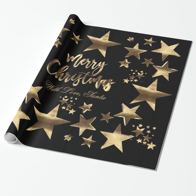 God jul Stars Black Guld Elegant Script Presentpapper (Utrullad)