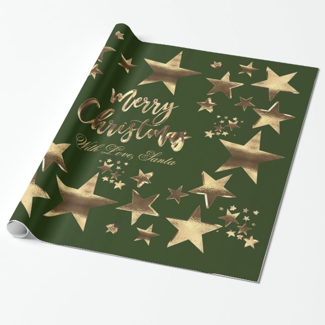 God jul Stars Grönt Guld Elegant Script Presentpapper (Utrullad)