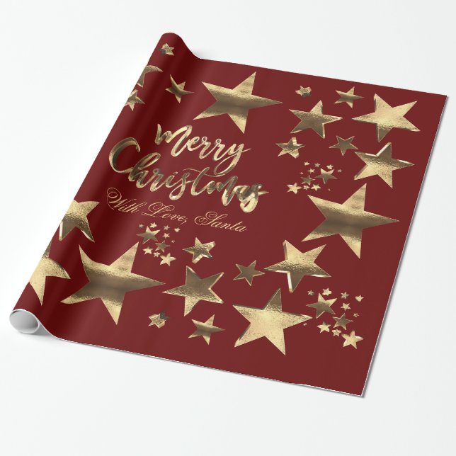 God jul Stars Red Guld Elegant Script Presentpapper (Utrullad)