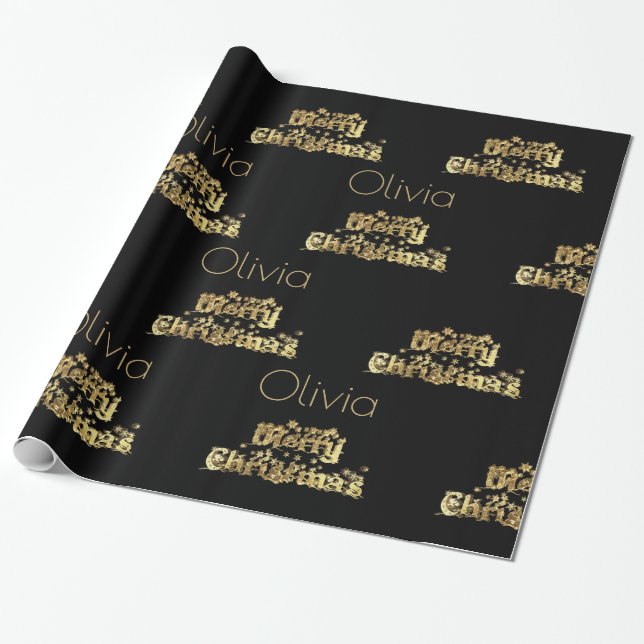God jul Stars Typography Black Guld Chic Presentpapper (Utrullad)