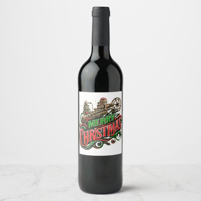 God jul steampunk vinflaska etikett (Framsida)