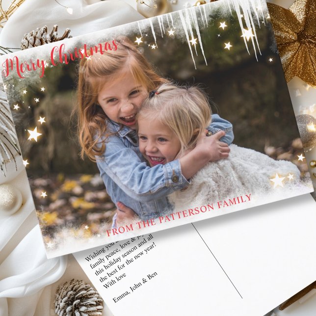 God jul Sternchen Kundenspezifische Foto Helg Vykort (Merry Christmas Sternchen Kundenspezifische Foto Holiday Postcard)