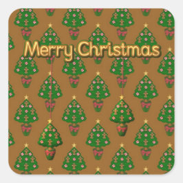 God jul-sticker med julgranar fyrkantigt klistermärke