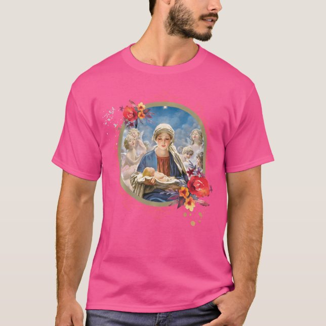 God jul, stjärnan Blad Mor Mary Jesus T Shirt (Framsida)