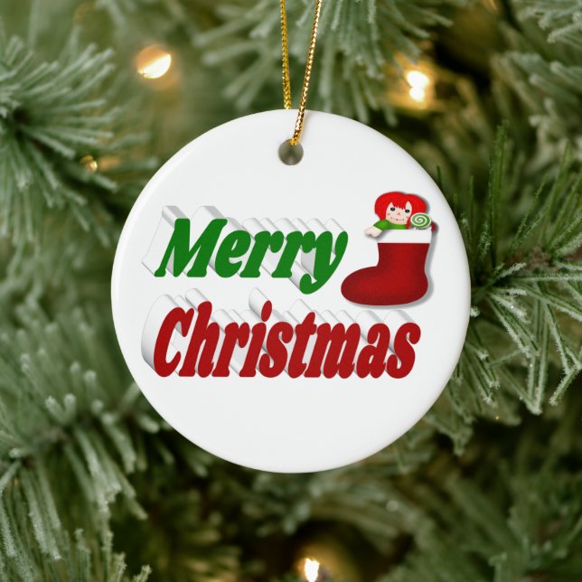 God jul Stockar med röd grönt typografi Julgransprydnad Keramik (Träd)