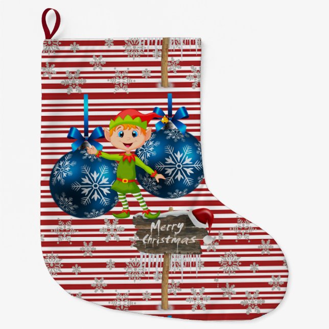 God jul Stocking, jul Elf Stor Julstrumpa (Framsidan)
