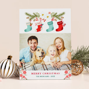 God jul Stockings Namn Pet Family Photo Julkort