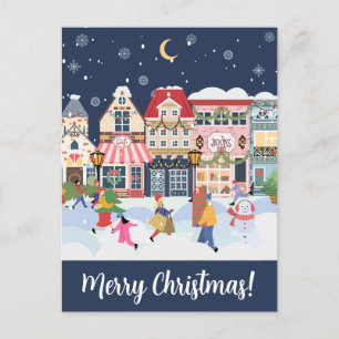 God jul Stollig Winter Town Personalize Vykort