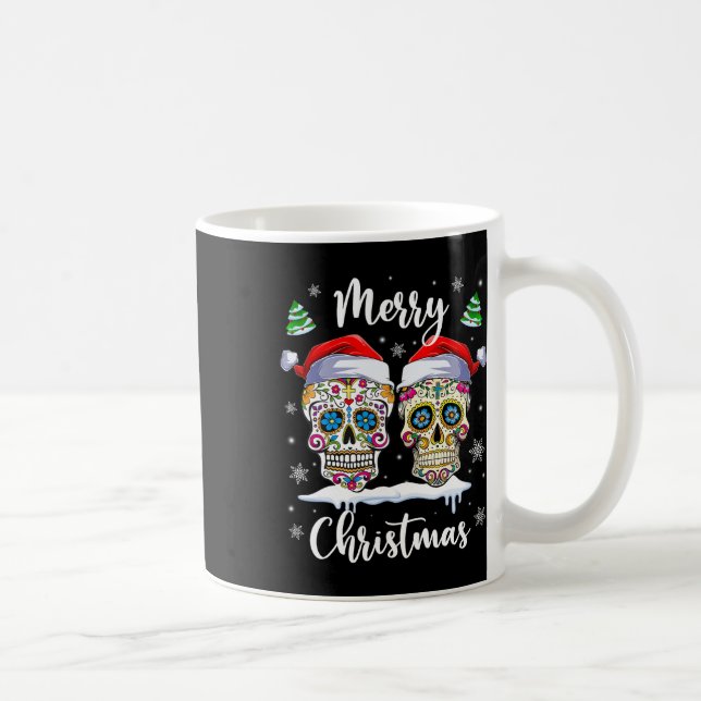 God jul Sugar Skull Santa Hat Family Julafton Kaffemugg (Höger)