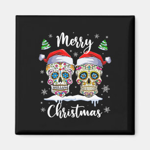 God jul Sugar Skull Santa Hat Family Julafton Magnet