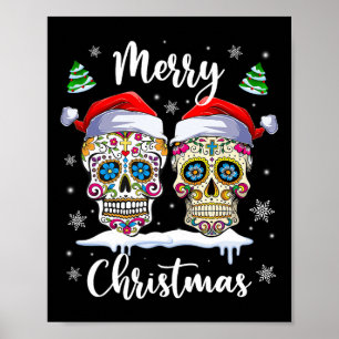God jul Sugar Skull Santa Hat Family Julafton Poster