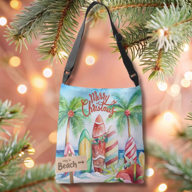 God jul surfboard på Beach Tote Bag Axelväska (Skapare uppladdad)