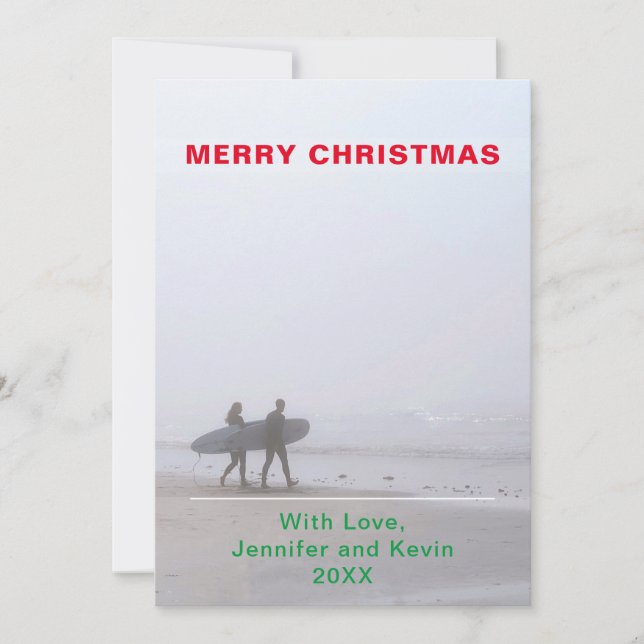 God jul Surfing Couple Photo Helgdag Card (Framsida)