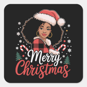 God Jul Svart Afrikansk Tjej Tomte Hatt Jul  Fyrkantigt Klistermärke