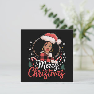 God Jul Svart Afrikansk Tjej Tomte Hatt Jul  Julkort