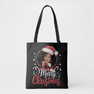 God Jul Svart Afrikansk Tjej Tomte Hatt Jul Tygkasse