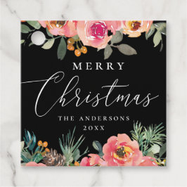 God jul | Svart Blommigt och Gräs Helgdag Gåvor Etiketter