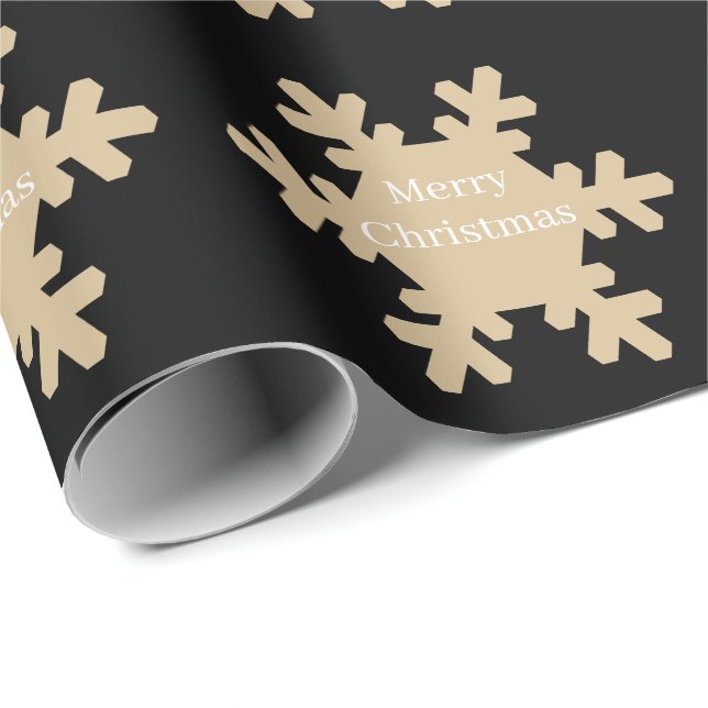 God Jul Svart Guld Snöflingemönster 2025 Presentpapper (Rullad Hörn)