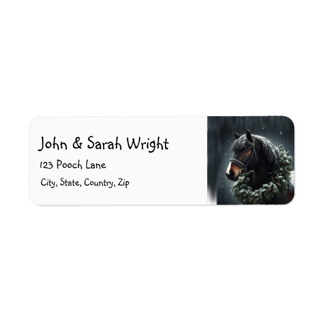 God jul, svart häst och andedräkt returadress etikett (Framsidan)