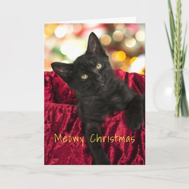 God Jul Svart Kattunge Högtid Gratulationskort Kort (Framsida)