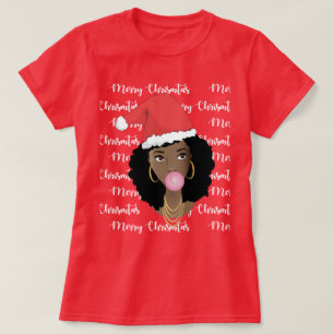 God jul, svart kvinna, rödtomat, gummi t shirt