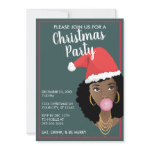 God Jul! Svart kvinnas tomtehatt, teal & röd