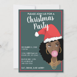 God Jul! Svart kvinnas tomtehatt, teal & röd