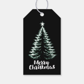 God Jul Svart & Mint Distressed Chic Julgran Presentetikett