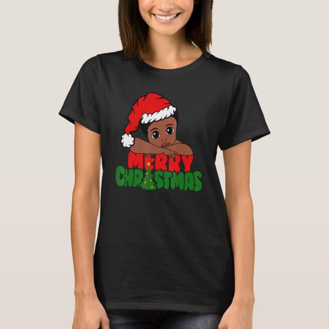 God Jul Svart Pojke Afro Pojke Afrikansk Amerika T Shirt (Framsida)
