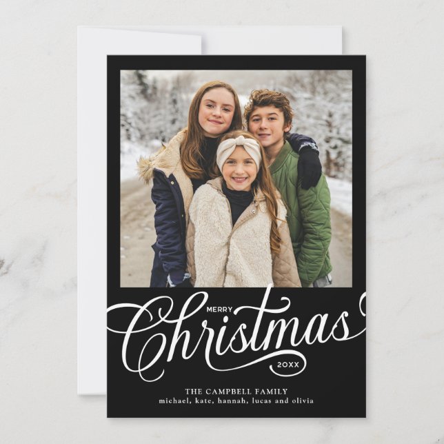 God Jul Svart Script Familjefoto Julkort (Framsida)