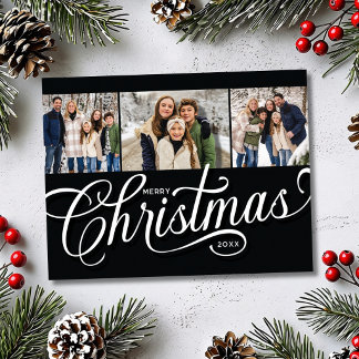 God Jul Svart Skrift Familj 3 Foto Helg Vykort