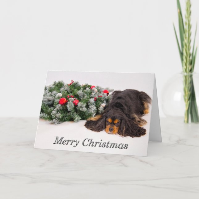 God Jul Svart & Tan King Charles-kort Helgkort (Framsida)