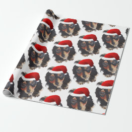 God jul, svart tonårshörad Doxie Santa Hat Presentpapper