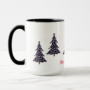 God jul, svart träd med fallande snö mugg