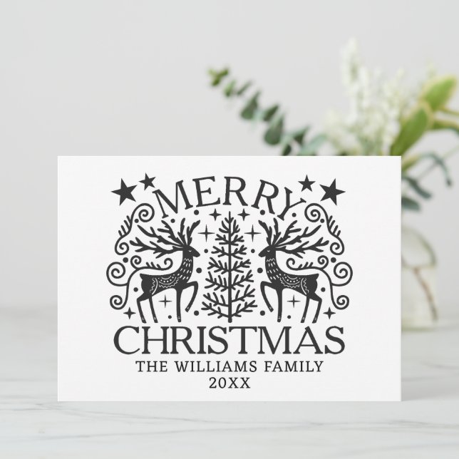 God Jul Svart & Vit Hjort Skandinavisk Julkort (Stående Fram)