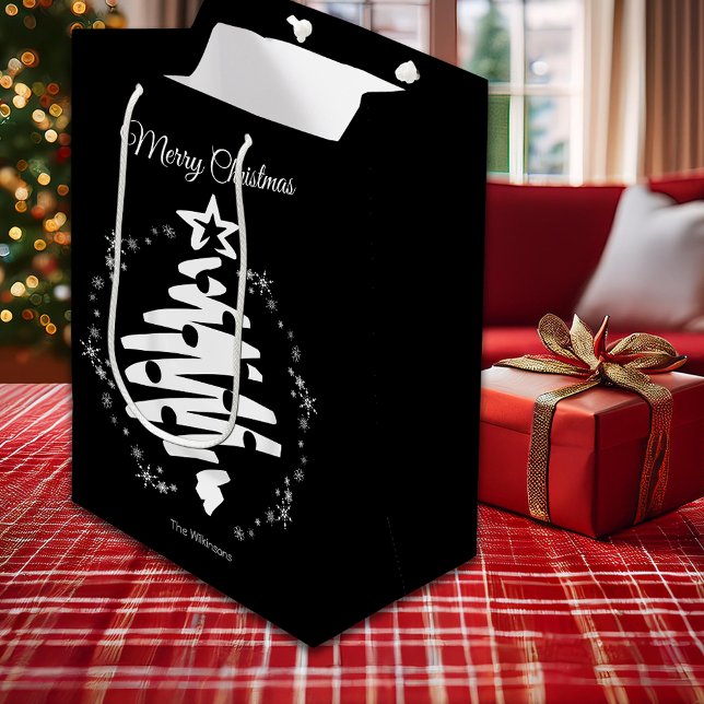 God jul svart, vit, modern, modern Helgdag (Merry Christmas Black White Minimal Modern Holiday Medium Gift Bag)