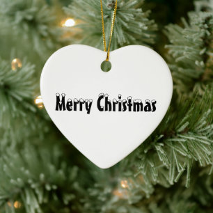god jul svart, vit snö, sött hjärta julgransprydnad keramik