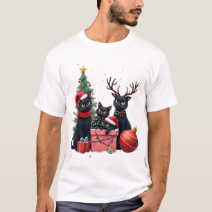 God jul Svarta Katter Lekar Julgran Lig T Shirt