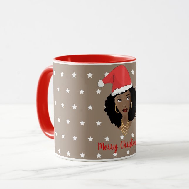 God jul, svarta kvinnor, vita stjärnor, brun mugg (Framsida vänster)