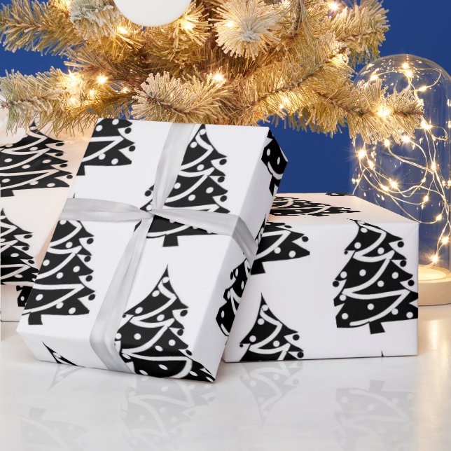 God Jul Svarta & Vita Träd Presentpapper (Helgdagar)
