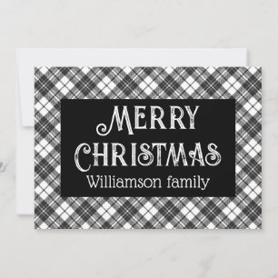 God jul Svartvit tartan Ditt namn Julkort