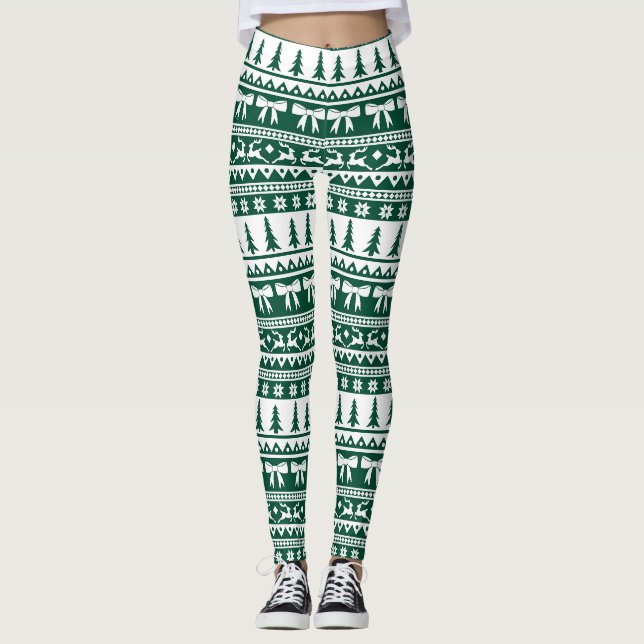 God jul, Sverige, Sticka, Mönster Mörk grönt Leggings (Framsida)