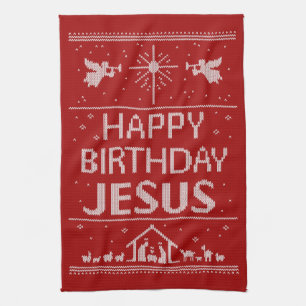 God jul Sweater Grattis på födelsedagen Jesus Fait Kökshandduk