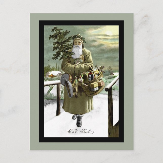 God Jul Swedish Santa Helg Vykort (Framsida)