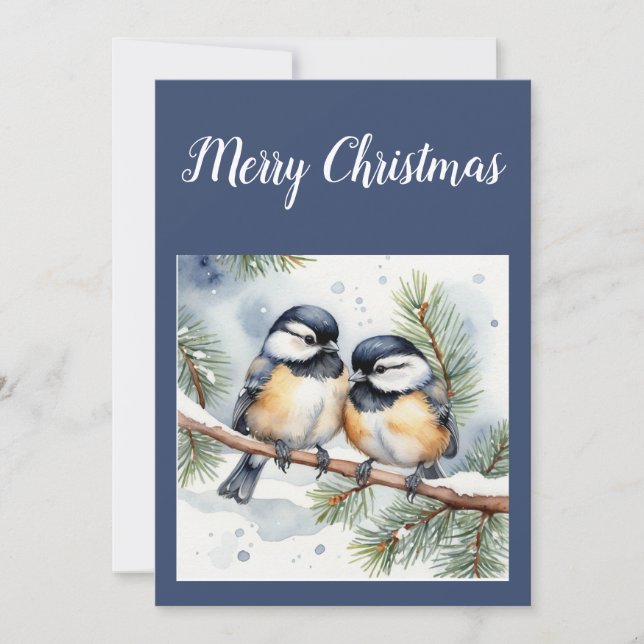 God jul Swehoney Cute Chickadee Birds Julkort (Framsida)