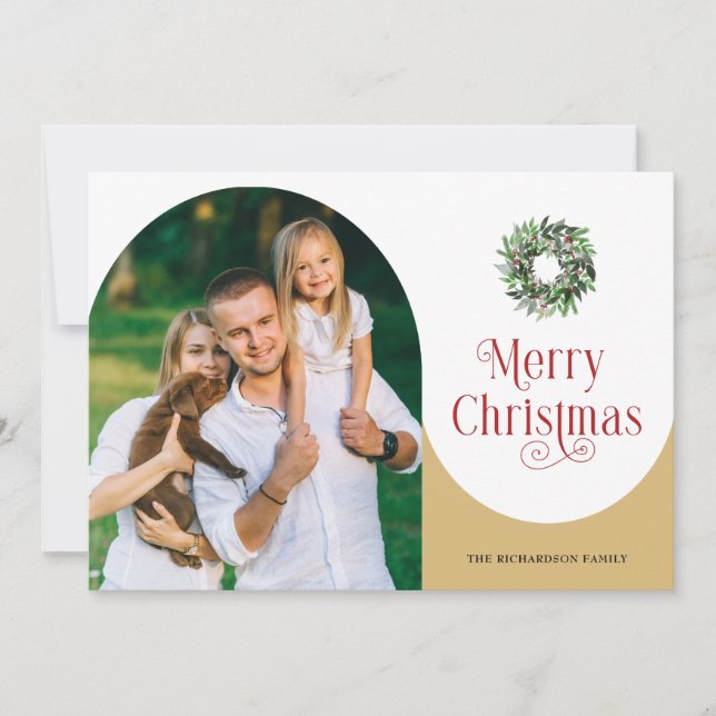 God jul Swirl-avbildat fotoutmeddelande Guld Julkort (Framsida)